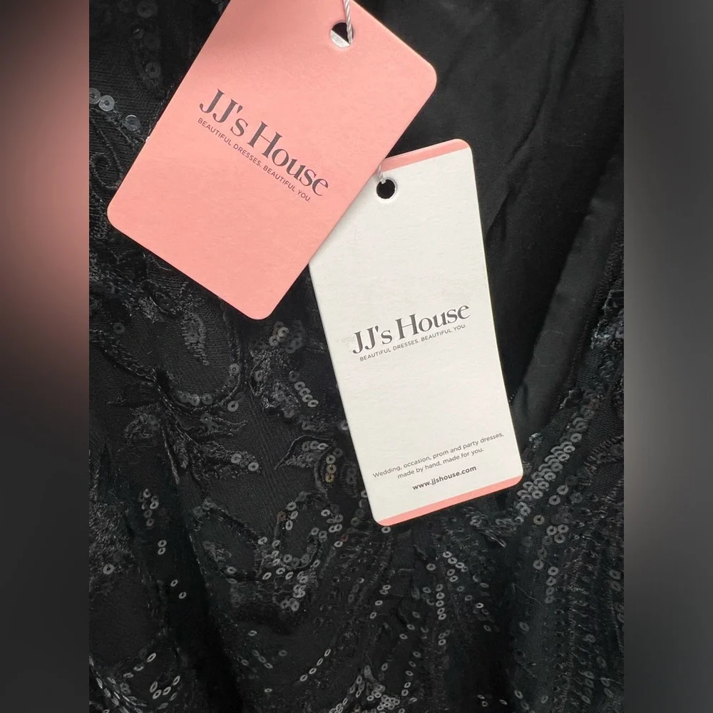 JJ’s House Black Chiffon Sequin Sweatheart Neckline Sheer Gown Sz 12 - Picture 13 of 13